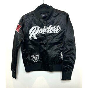Raiders Pro Series NFL Black Satin Bomber Jacket Small Embroidered Logo NWT